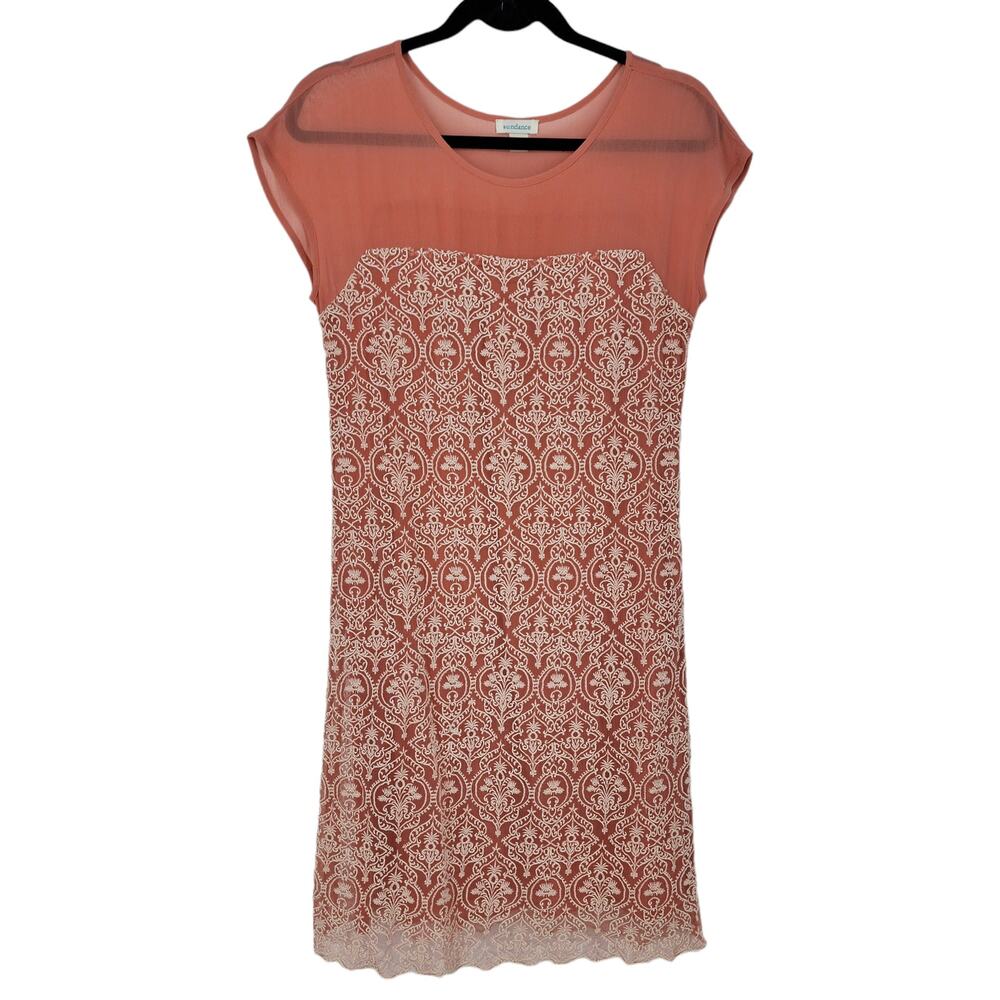 Sundance Rose Palace Embroidered Lined Shift Dress in Dusty Pink Size XS